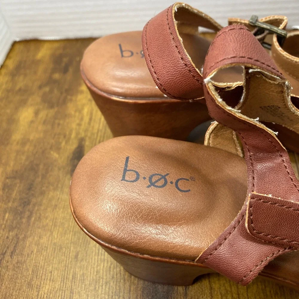 b.o.c Women's Brown Leather Braided Strappy‎ Platform Heel Sandals Size 8M